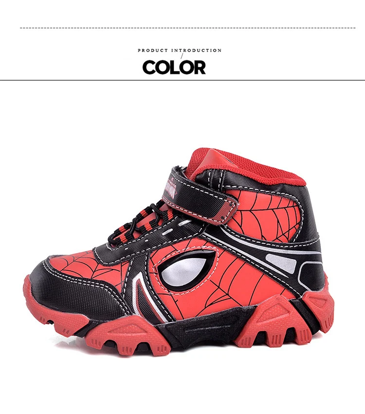 Осень мальчик мультфильм Человек-Паук Стиль светодиодный Спортивная обувь Дети светящиеся модные кроссовки светильник кроссовки для детей размер 27-33