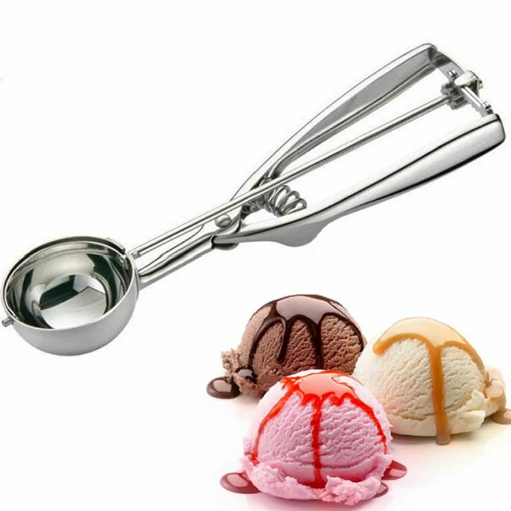 Ice Cream Scoop 3 Size Ice Cream Scoop Trigger Metal Cookie Spoon Melon Baller Stainless Steel Dough Spoon Scooper