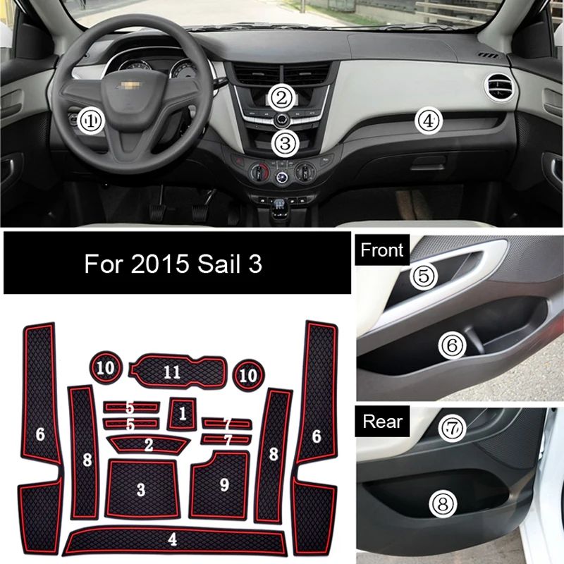 

Non-Slip High Quality Interior Soft Rubber Cup Holder Pad Door Panel Mats For Chevrolet Sail 3 2015-2016