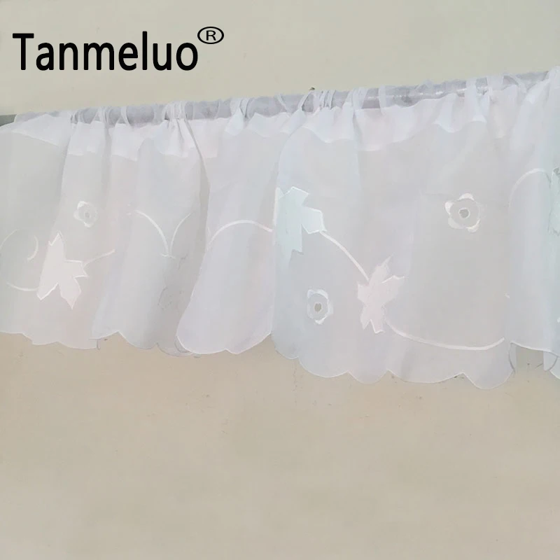 

30 X 150 CM European embroidery tulle curtain finished maple white kitchen curtain coffee short kitchen curtain valances