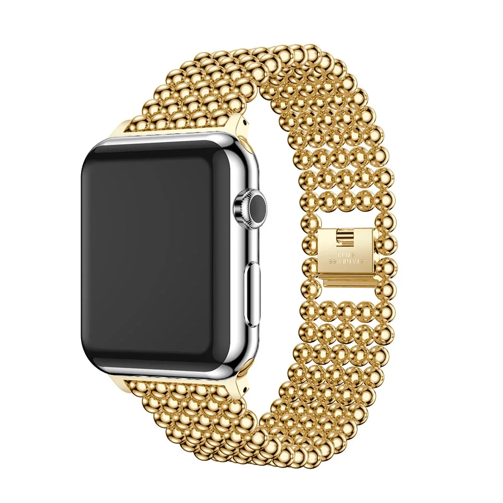 Роскошные Нержавеющая сталь сопутствующий браслет, ремешок для наручных часов Apple watch, версии 42 38 40 44 мм металлический ремешок для наручных часов iwatch, 4/3/2/1 ремешок на запястье - Цвет ремешка: gold