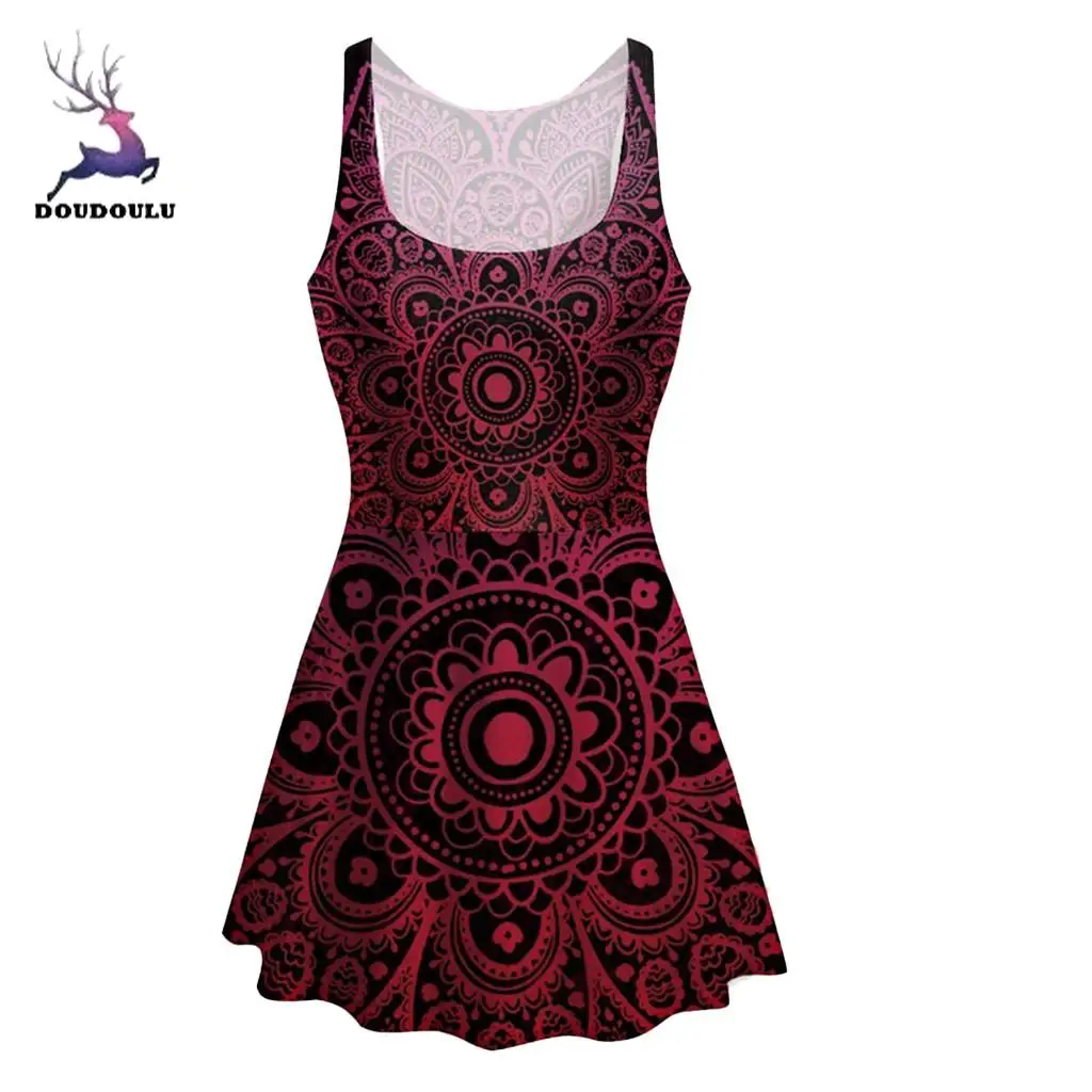 DOUDOULU Womens Fashion Summer Fashion Large Size Printed Vest Women's Clothing Dresses femme women dress summer sexy 2019 #SS