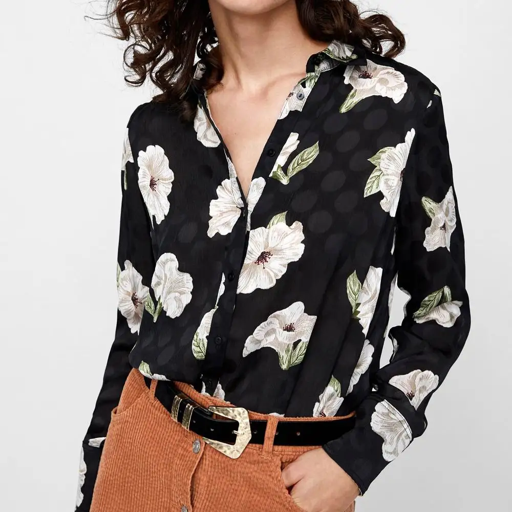 

za women autumn fall print shirts blouses full sleeve Shirt slik shirts Womens Camisa Blusas Feminina Blouse