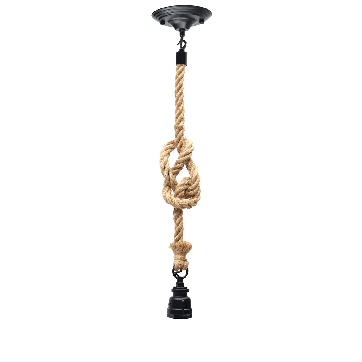 

E27 Single Head Hemp Rope Pendant Light Bulb Base With 1.2m Ceiling Plate Line Retro Industrial Hanging Lamp Hoder AC110-220V