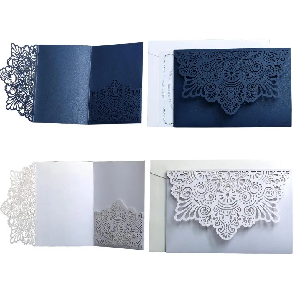  10PCS Lace Wedding Invitations Cards Laser Cut Tri-Fold Business European style invitation Cards Pa