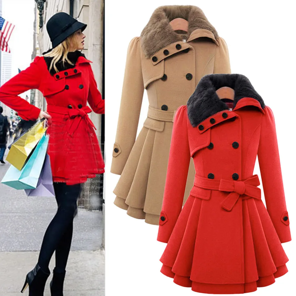 2015 Winter Coat Women Faux Fur Shawl Collar Lapel Ruffled