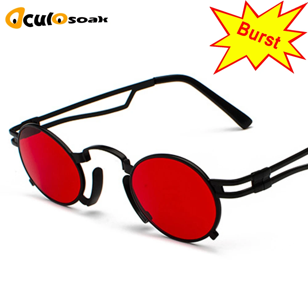 2019 Metal Oval Frame Steampunk Gothic Vampire Sunglasses Unisex Retro 1980s UV400 Sun Glasses Cosplay Styling Oculos De Sol