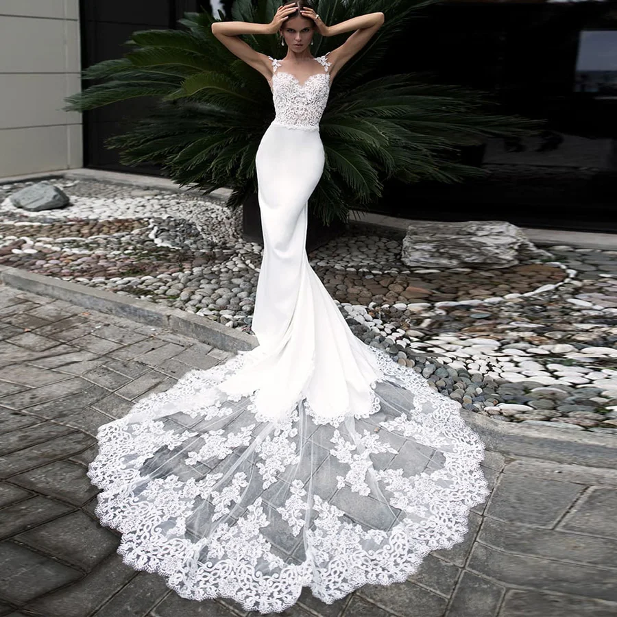 ADLN сексуальное свадебное платье русалки с длинным кружевным шлейфом и коротким рукавом, аппликация, Длинные свадебные халаты, Vestidos De Novia Robe De Mariage
