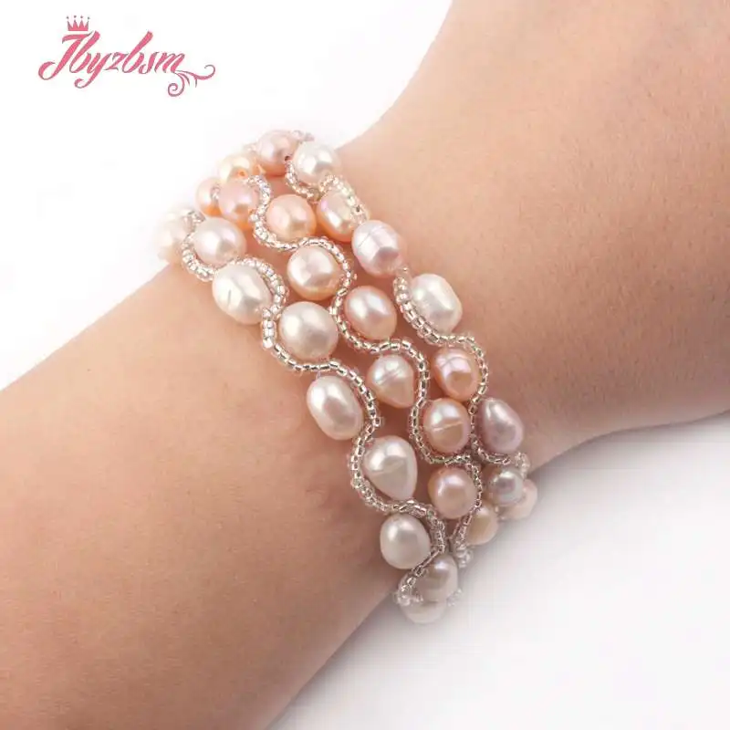 

6-8mm Oval White Pink Purple Natural Freshwater Pearl Fashion Jewerly Bracelets 6 "for Women Girls Chritmats New Year Gift