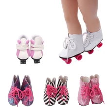 18 inch Girls doll shoes Winter roller skates Pulley shoes high shoe American newborn shoe Baby toys fit 43 cm baby dolls s128