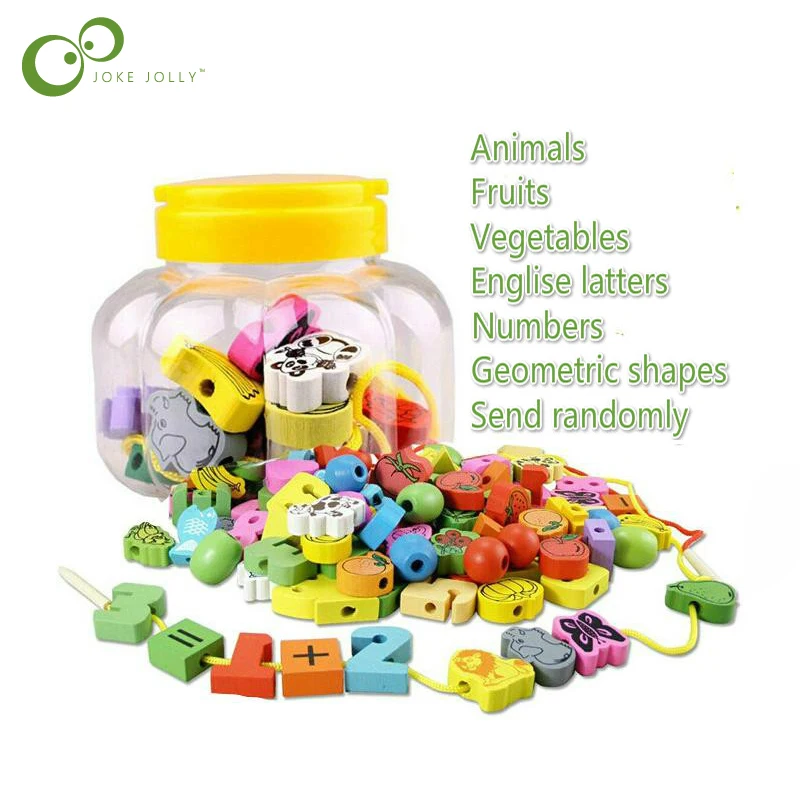 

18/26pcs Wooden Animal Fruit Block stringing beaded Toys For Children Learning & Education Colorful Products Kids Toy WYQ