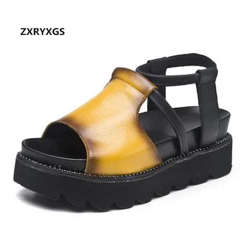 

2020 New Fashion Summer Shoes Genuine Leather Sandals Platform Increase Women Sandals Casual Comfortable Women Shoes Sandals