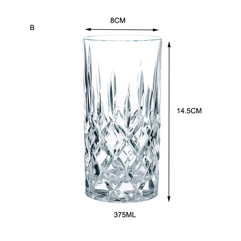 1 шт., Европейское бессвинцовое Хрустальное стекло, высокое качество, классическая чашка, стакан для виски, Коктейльные стеклянные пивные кружки вечерние принадлежности, посуда для напитков - Цвет: B   375ML
