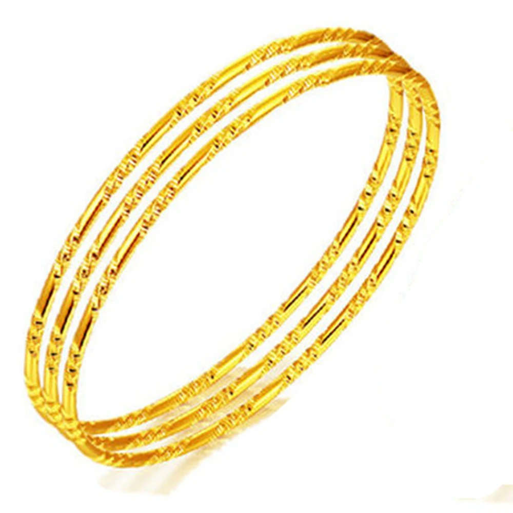 4pcs Thin Bangle Fashion Womens Bracelet Yellow Gold Filled Unopenable