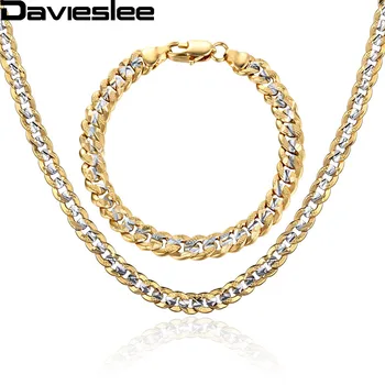 

6mm Hammered Cut Round Curb Womens Mens Silver Color Yellow Gold Filled GF Chain Necklace Bracelet Set Jewelry LGS221