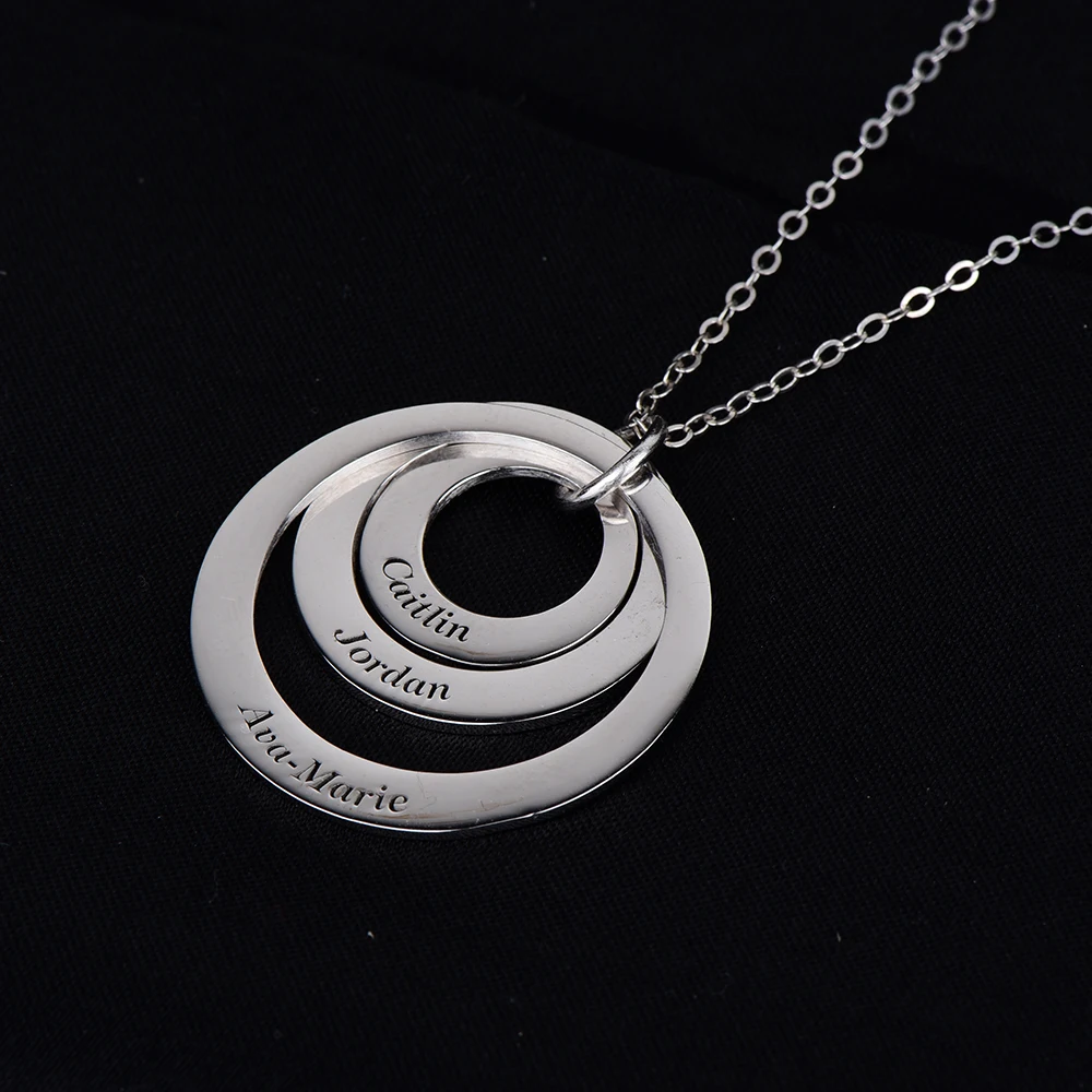 

RainMarch Silver Family Name Necklace 925 Sterling Silver Engrave Name Pendant Necklace Customized Family Jewelry Mom Gift
