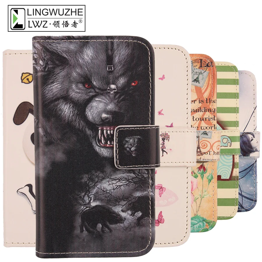 

LINGWUZHE PU Leather Flip Card Slot Cover Cartoon Phone Bag Protector Case for Fly IQ4415