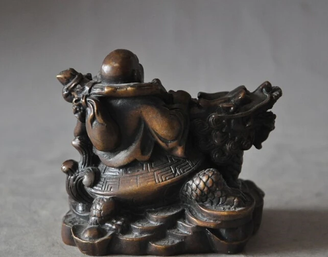 

S0191 chinese fengshui bronze Dragon tortoise Maitreya Buddha wealth yuanbao statue