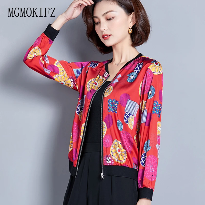 

2019 Print Women's Jacket Spring Coats 3/4 Sleeve Basic Jacket Bomber Thin Women's Jacket Windbreaker Female Jacket Outwear Coat