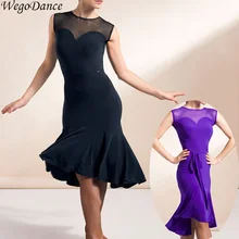 Новинка, женское платье без рукавов с короткой спинкой, длинное платье для латинских танцев, платье для выступлений