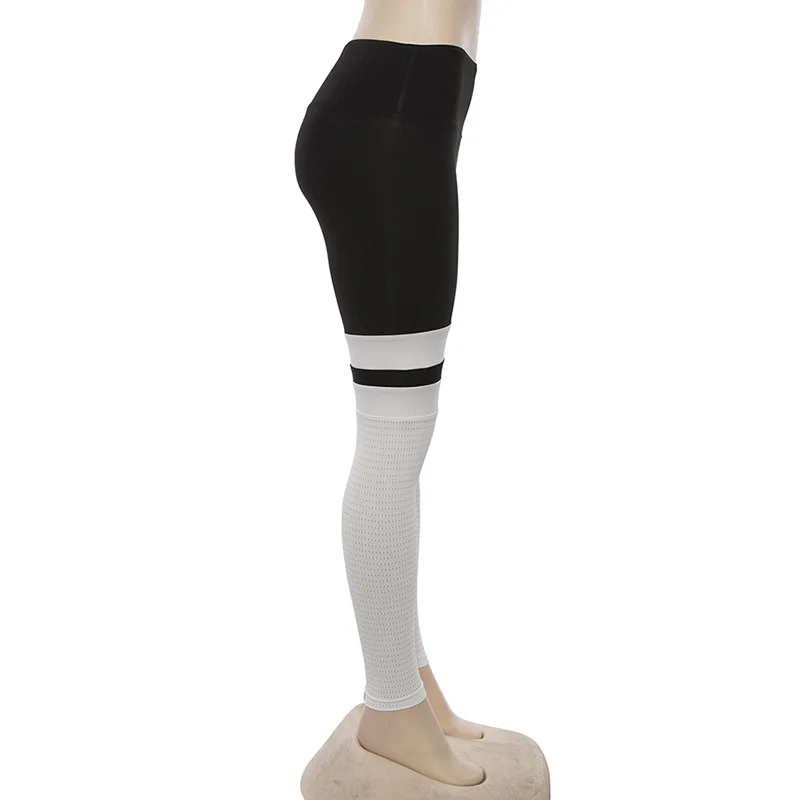 Черно-белые лоскутные женские леггинсы для фитнеса, дышащие сетчатые сплайсинговые спортивные Леггинсы с высокой талией, женские обтягивающие быстросохнущие штаны