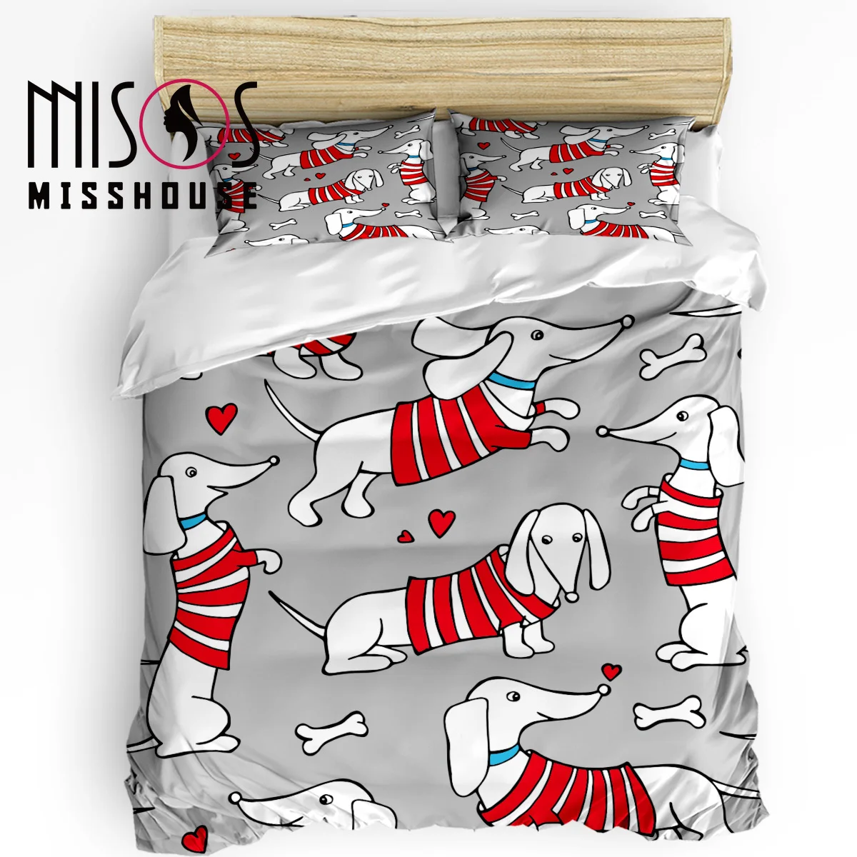 

MISSHOUS Bedding Sets Cartoon The Dachshund Dog Animal Home Textile 3pcs Duvet Cover Set Comforter Cover Pillowcases