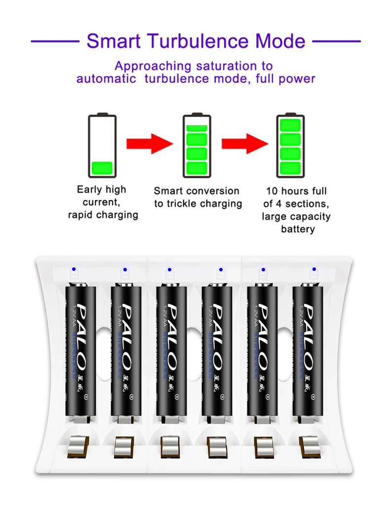 PALO 6 слотов Смарт AA перезаряжаемые батарея зарядное устройство для AA AAA перезаряжаемые батареи Ni-MH NI-CD батареи USB разъем