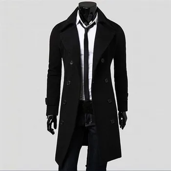 

Winter Men Slim Stylish Thick Trench Coat Double Breasted Long Windbreaker Woolen Jacket Parka #1206 A#733