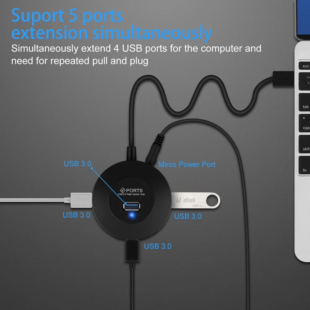 Внешний концентратор Usb 3,0, 4 порта, портативный Разветвитель USB с портом питания для компьютера, ПК, ноутбука, аксессуары, концентратор USB 3,0