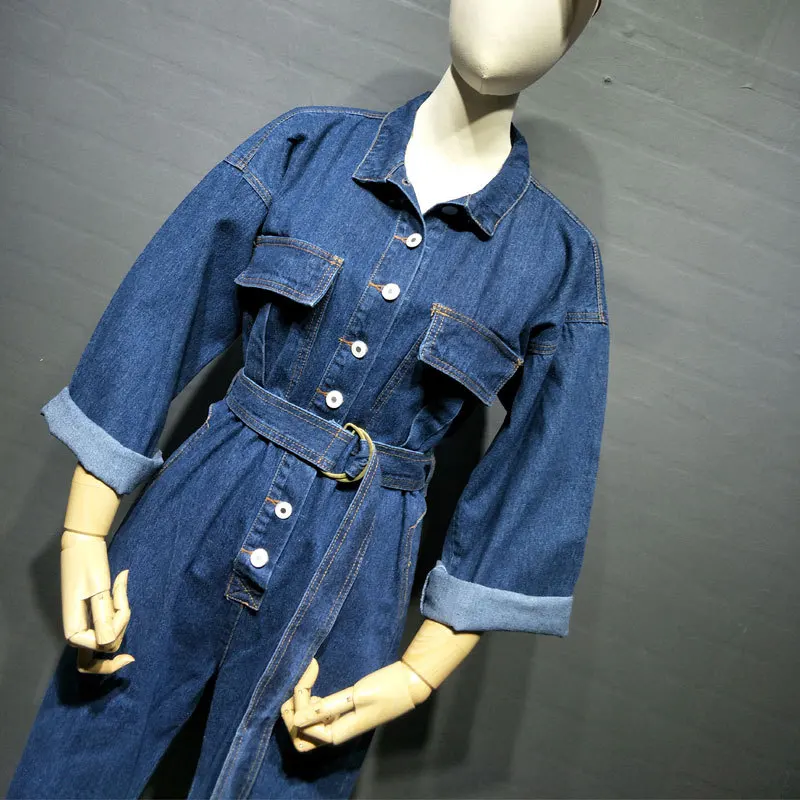 Сексуальный джинсовый комбинезон для женщин, комбинезон с длинным рукавом и поясом, синий/темно-синий, зима-осень, джинсовый комбинезон для женщин,, уличная одежда, комбинезоны