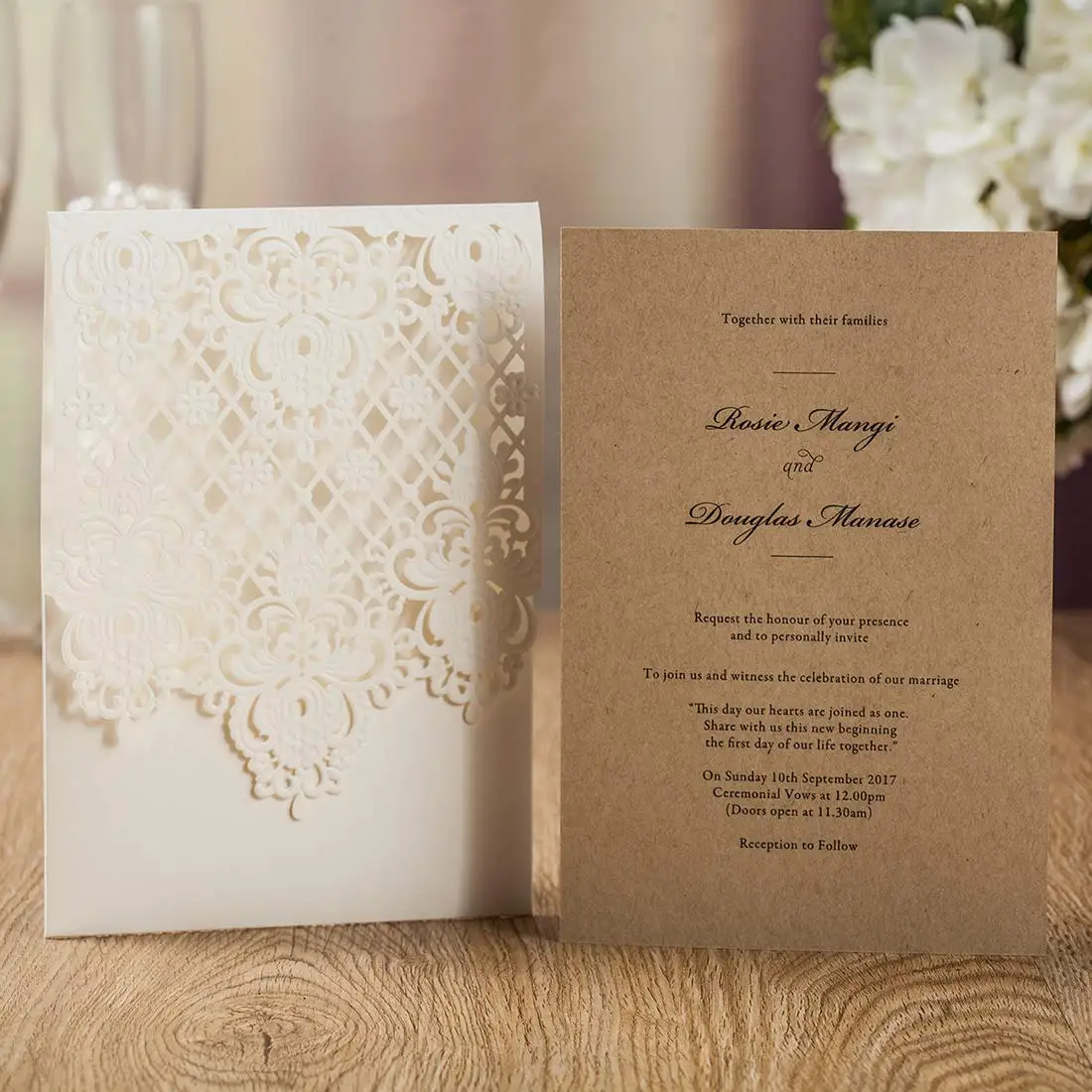  20Pcs White Floral Laser Cut Wedding Invitations Card with Envelope Elegant Invitation Card for Wed - 32990798501