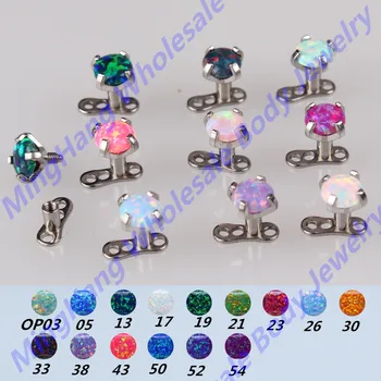 

Inlay Opal 4MM Tops Opal Stone 316L Surgical Steel Dermal Anchor Piercing Body Jewelry 15pcs/lot