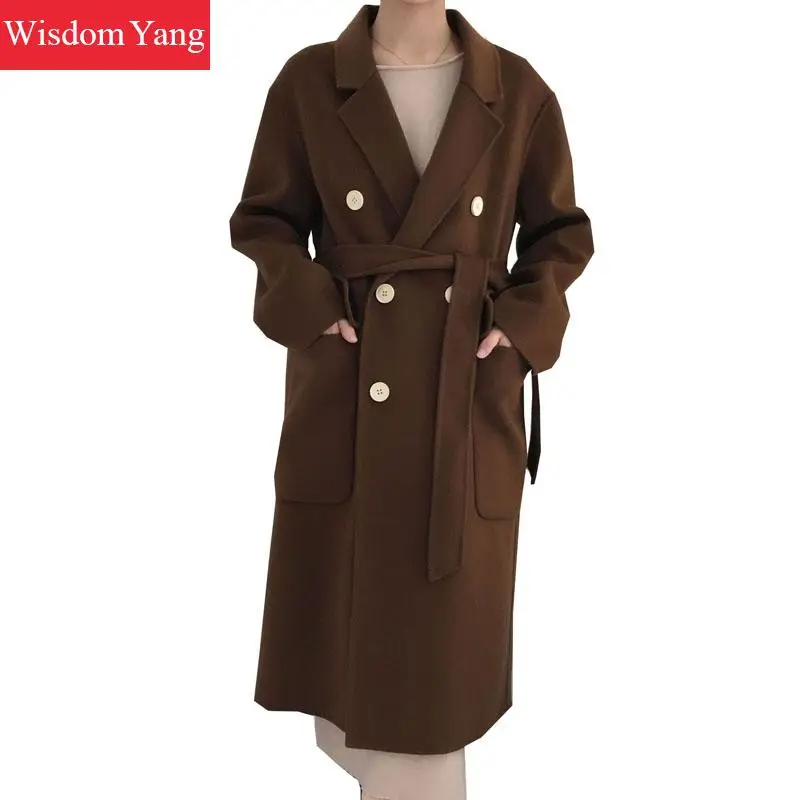 

Elegant Beige Brown Green Women Wool Coats Trench Woman Winter Warm 2018 Female Long Woolen Overcoat Casual Slim Coat Outerwear