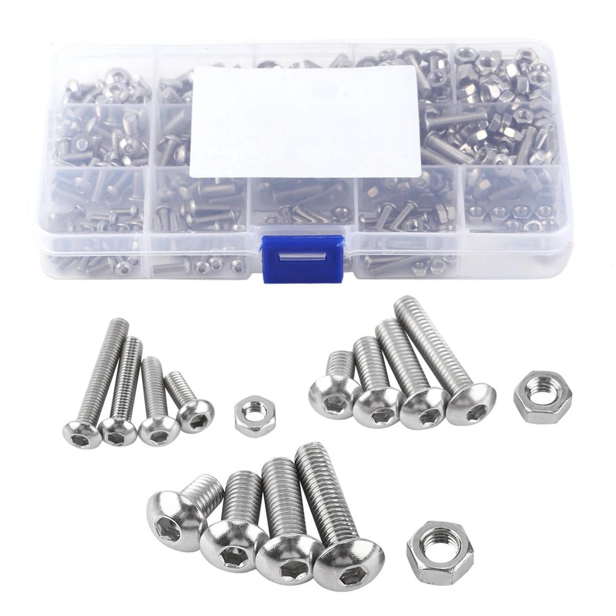 

440pcs Hex Socket Button Head Bolts M3 M4 M5 Stainless Steel Metric Screws Nuts Assortment Kit Set with Plastic Box