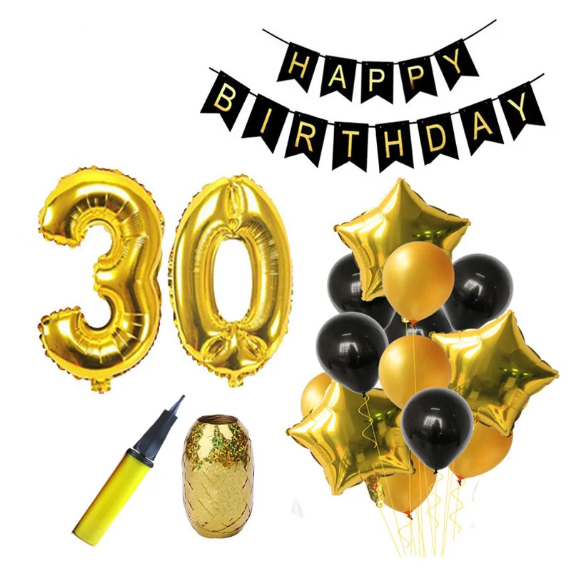 Черное золото с днем рождения баннер шары гелий номер Фольга шар для взрослых 30 40 50 60 день рождения украшения юбилей