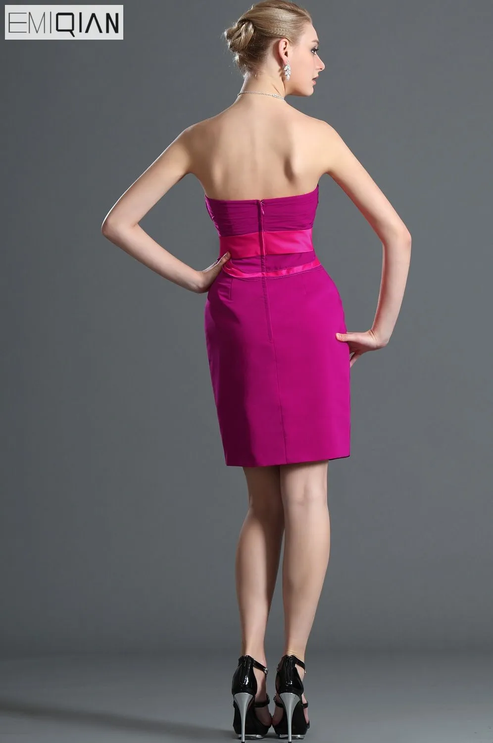 Strapless-Flowers-Sash-Mini-Plum-Chiffon-Bridesmaid-Dress-Wedding-Party-Dress (1)