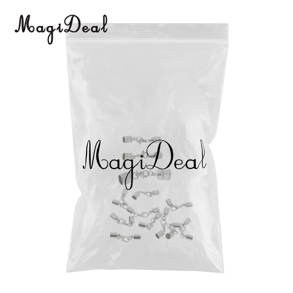 MagiDeal 13 Pieces Silver Stainless Steel Barrel Bead Leather Cord Ends Caps Jewelry Finding Clasp Making Craft