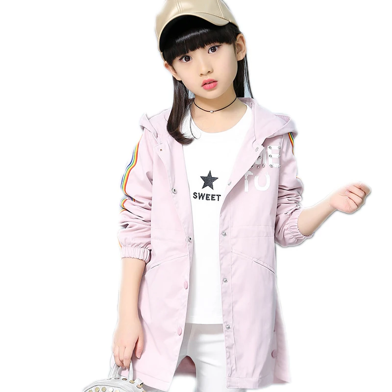 

2017 Spring Children Clothing Pearl Rainbow Patchwork Girls Outerwear Cardigan Baby Girl Clothes Hooded Girl Jackets And Coats