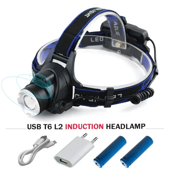 

IR Sensor zoom Led Headlight cree xm l2 t6 Induction Headlamp waterproof Head Flashlight 18650 light USB rechargeable Head lamp