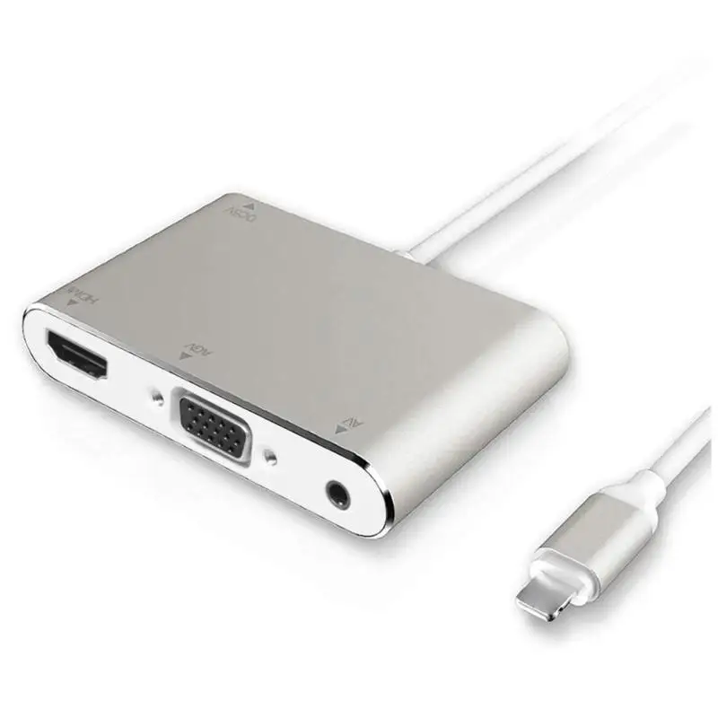 

8Pin to HDMI VGA 3.5mm Audio Converter 1080P Adapter Cable for iPhone iPad