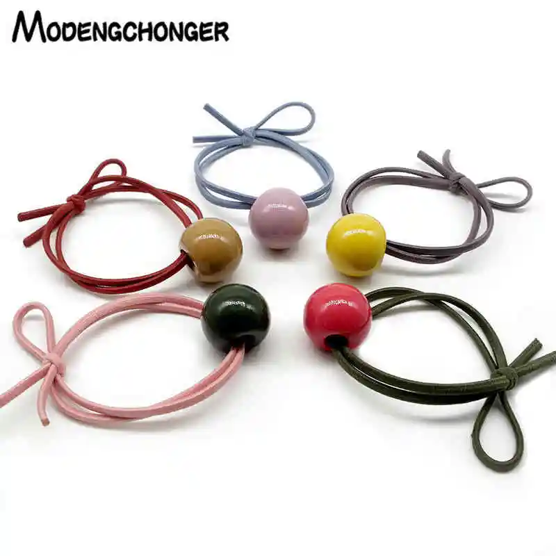 

For Girls Color Bead Elastic Hair Bands Simplicity Hair Ties Big Round Ball Bow Knot Hair Rope Ponytail Holder Hair Accessories