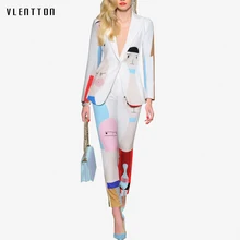 High Quality Designer Runway New Women's Pant Suits Print Office Blazer Top+Pants 2 Piece Set Women Long Sleeve Sets Suit Female