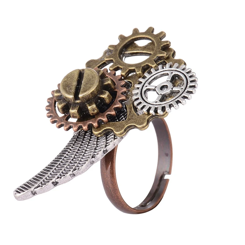 Модные стимпанк Gears мужские крутые часы Стильные этнические кольца для женщин девочек винтажные паровые панк регулируемые ювелирные кольца
