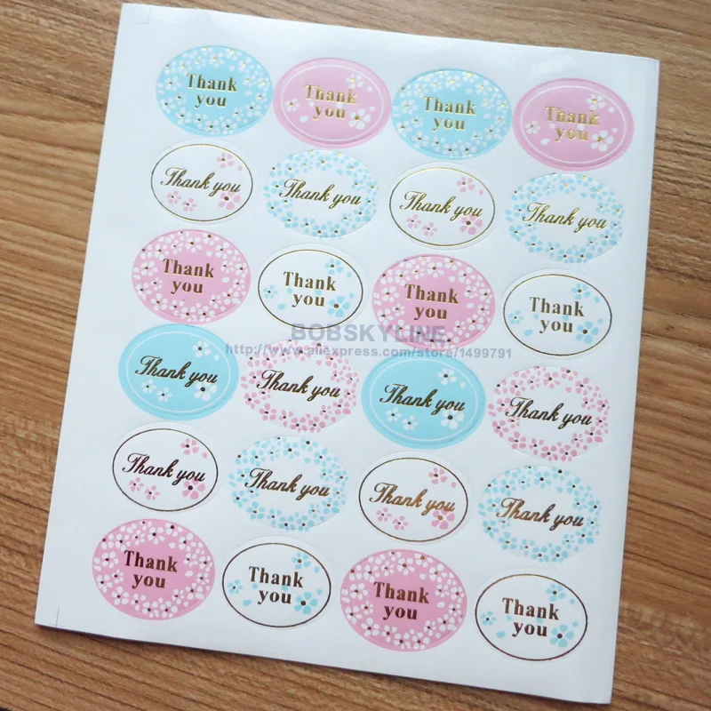 Image 720pcs 30sheets  Lovely Colorful Floral  Thank You  Adhesive Stickers Oval Decorative Packaging Label