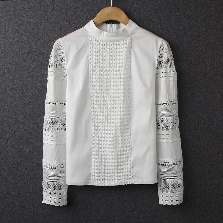 

Office women's shirt 2019 lace OL slim fashion elegant Long sleeves cotton blouse plus size ladies tops S-5XL