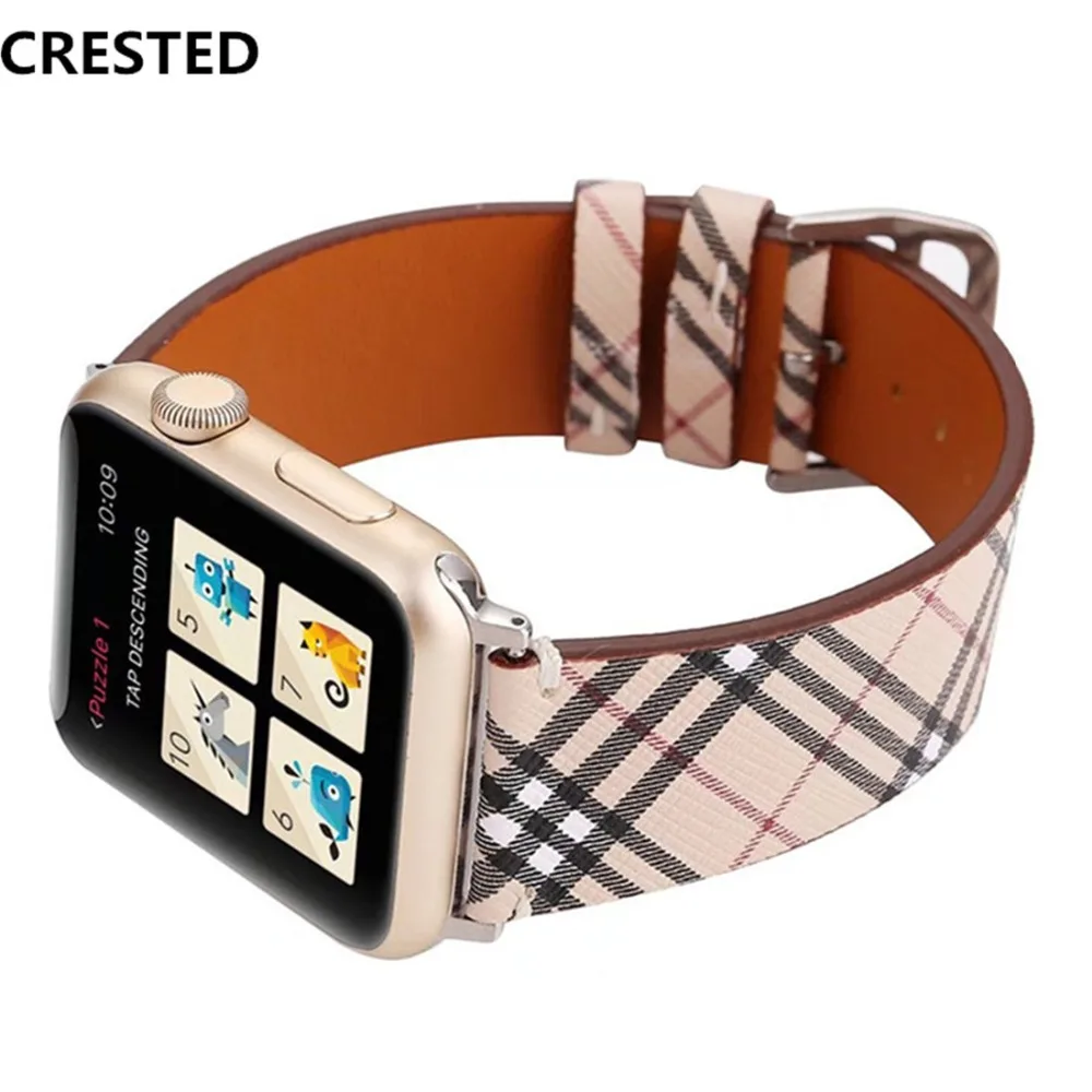 

CRESTED Genuine Leather Strap For Apple Watch 4 Band 44mm/40mm correa iwatch series 3 2 1 42mm/38 Wrist Bracelet watchband belt