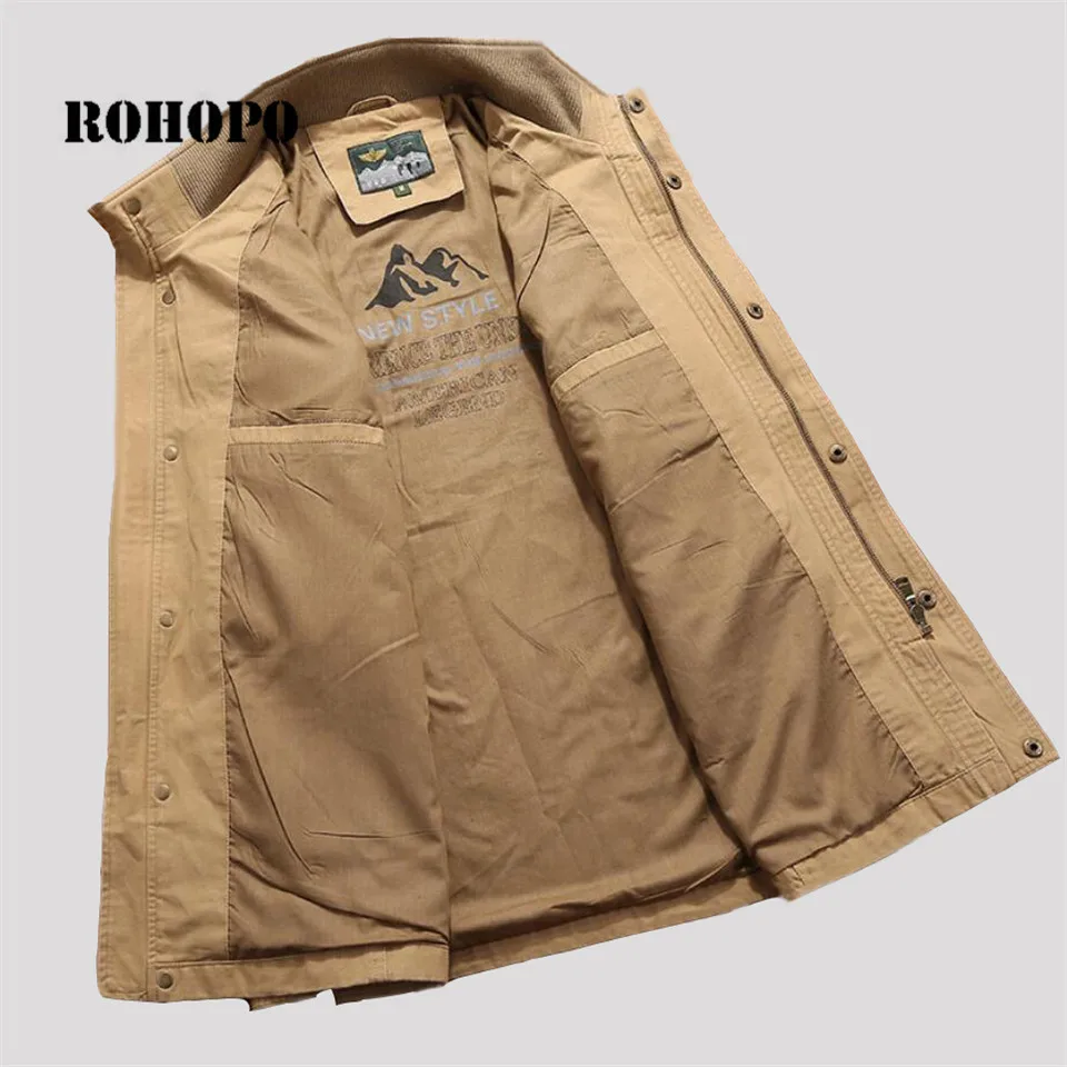 ROHOPO куртка Хлопковая мужская 5XL 6XL хлопок средняя длина карманы куртка пальто Miltar промытая вода хлопковая Куртка карго пальто