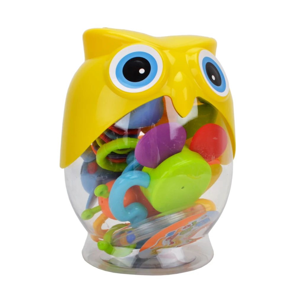

Wishtime Teether Rattle Set Baby Toy - Happytime 8pcs Latest Rattle & Teether Toys in Owl Bottle for Newborn 3 6 9 12 18Month