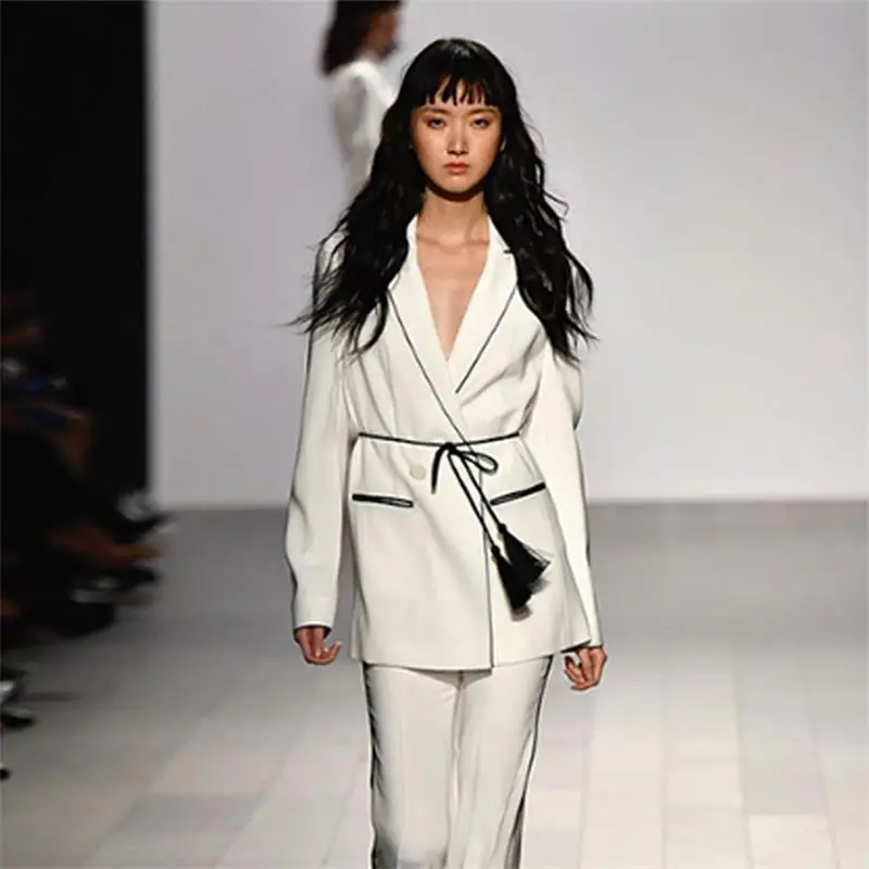 Women Blazer 2018 High Quality Autumn Runway Long Sleeve Female Jacket Blazers Ladies Office Outerwear White NP BLZ039