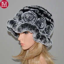Вязаный из натуральной Кролика Рекс Меховые шляпки женские зимние Настоящий мех кролика hat натуральный настоящий мех кролика cap